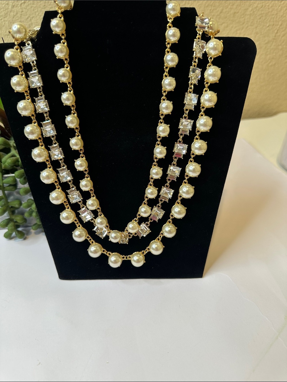 Gold-Tone Layered Pearl & Crystal Necklace - Picture 3 of 8